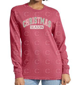 Comfort Colors Crimson Red Adult Unisex Heavyweight Long Sleeve, Christmas Season, Christmas