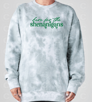 Here For the Shenanigans St. Patrick's Day Adult Tie Dye Crewneck Sweatshirt